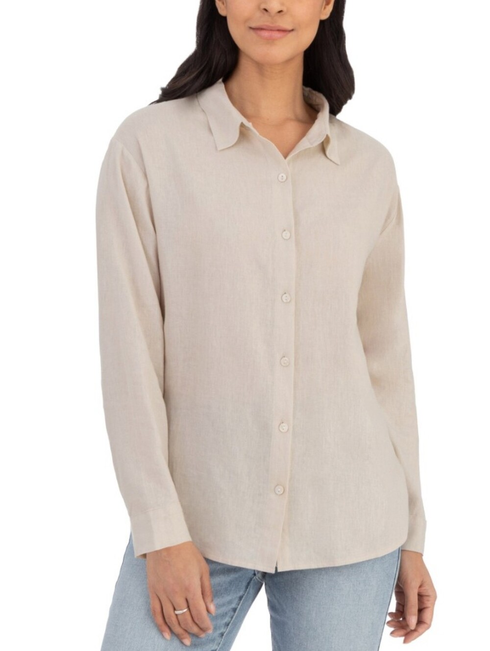 Blank NYC Linen Blend Beige Oatmeal Top Size Medium